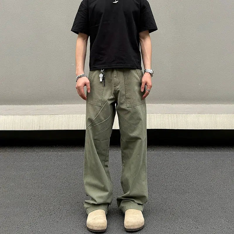 Army Green Denim Cargo Pants