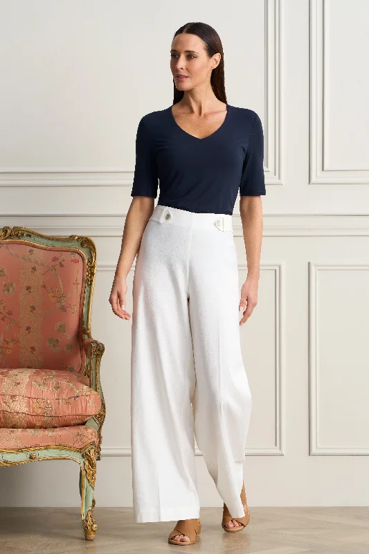 Full Length Waist Tab Linen Pant - White