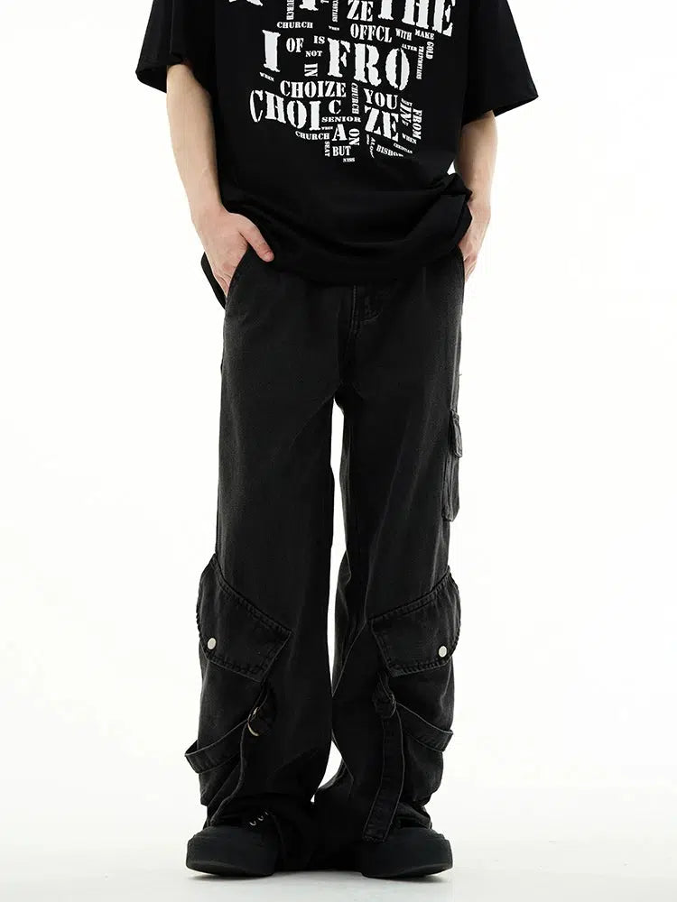 Loose-fit Black Straight-leg Cargo Pants