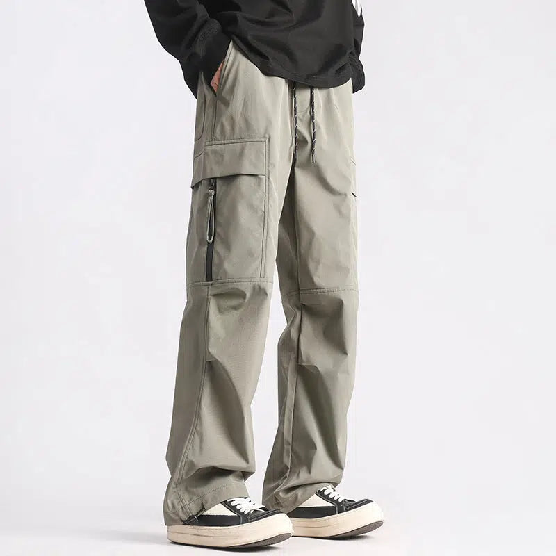 Multi-Pockets Cargo Straight-leg Sweatpants