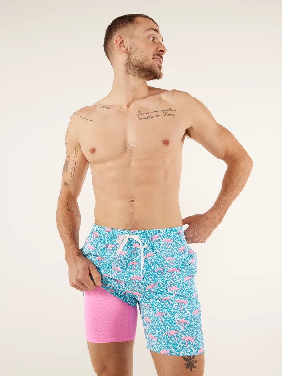 The Domingos Are For Flamingos 7" (Lined Classic Swim Trunk)