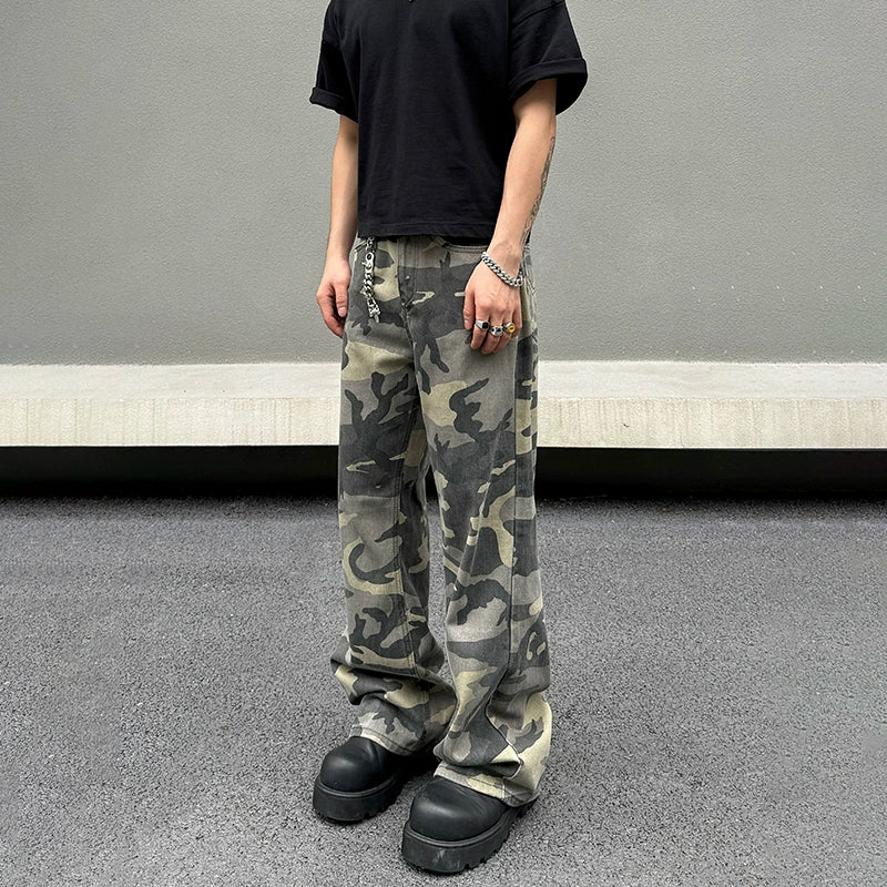 Wide-leg Camouflage Cargo Pants