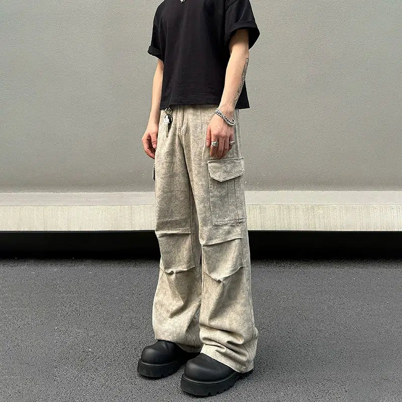 Wide-leg Camouflage Cargo Pants