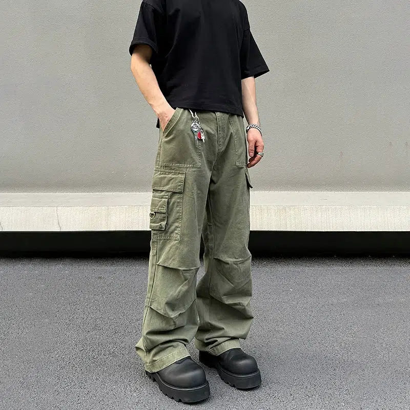 Wide Leg Denim Cargo Pants