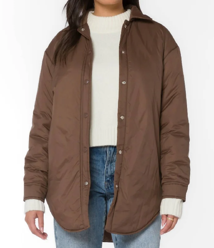 Bernice Light Puff Shacket In Brown