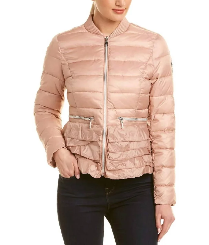 Emily Ruffled Bomber Jacket In French Pink