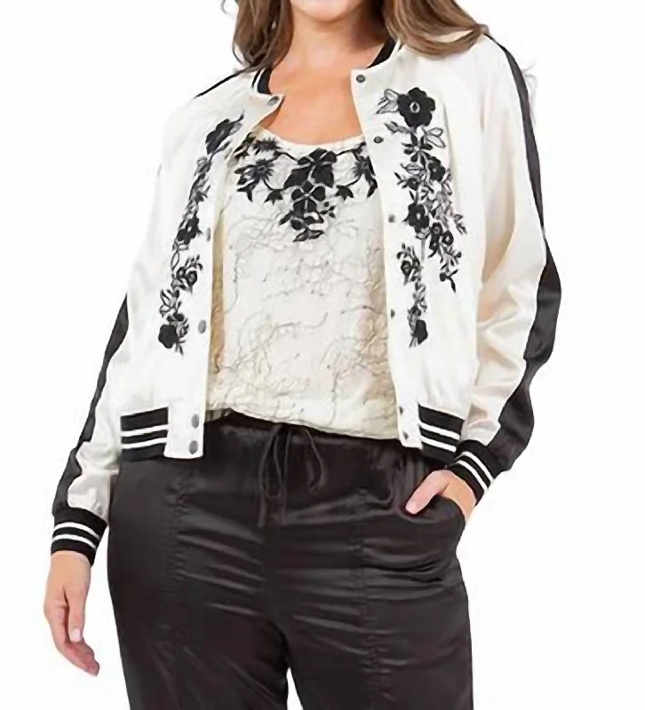 Floral Chaos Emborderied Jacket In Black/white