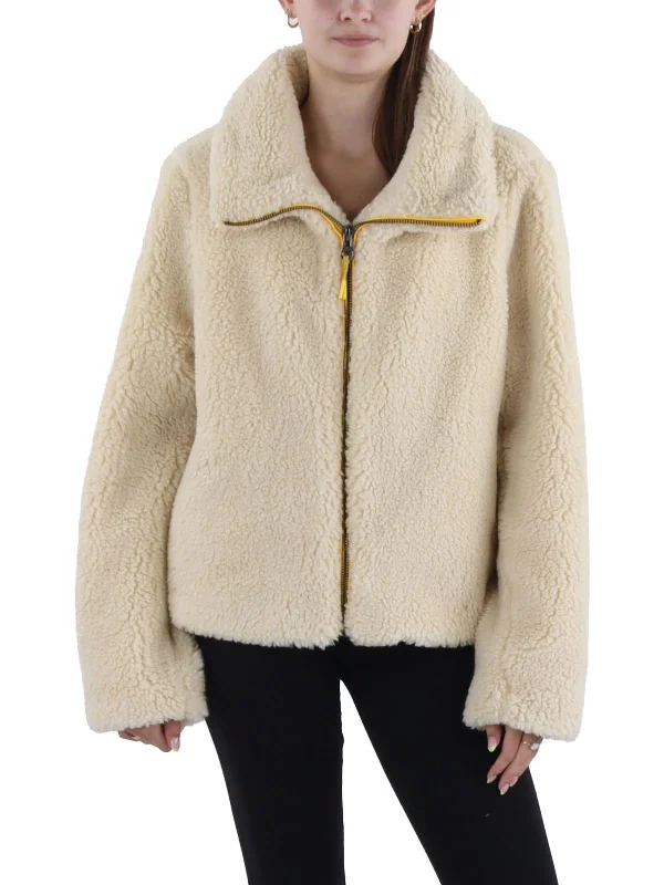 Tamika Womens Sherpa Zip Hem Teddy Coat