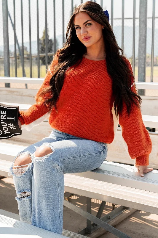 Competitively Cute Colorblock Sweater (Orange/Ivory)