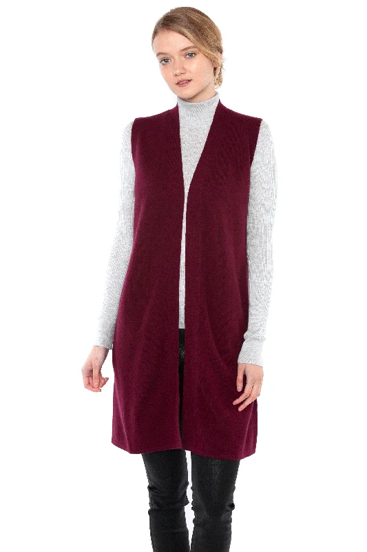 JENNIE LIU Womens 100% Pure Cashmere Sleeveless Cardigan Sweater Duster Vest