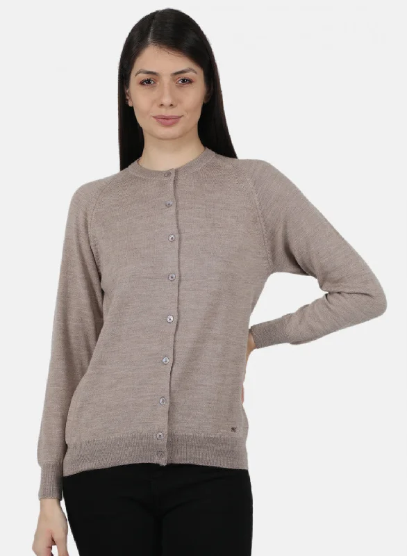 Women Beige Solid Cardigan