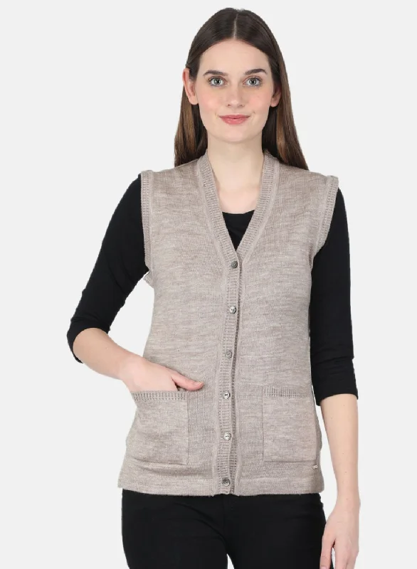 Women Beige Solid Cardigan