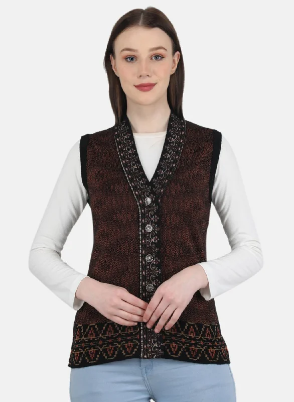 Women Black Self Design Cardigan