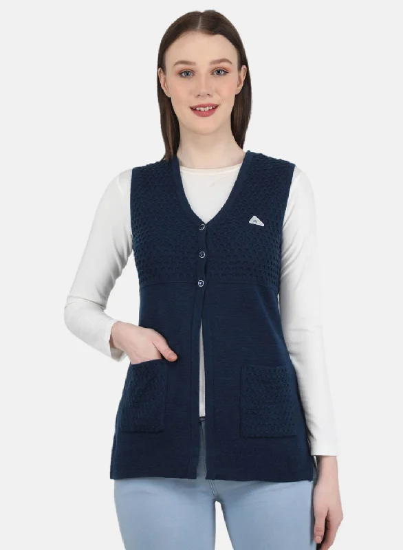 Women Blue Self Design Cardigan