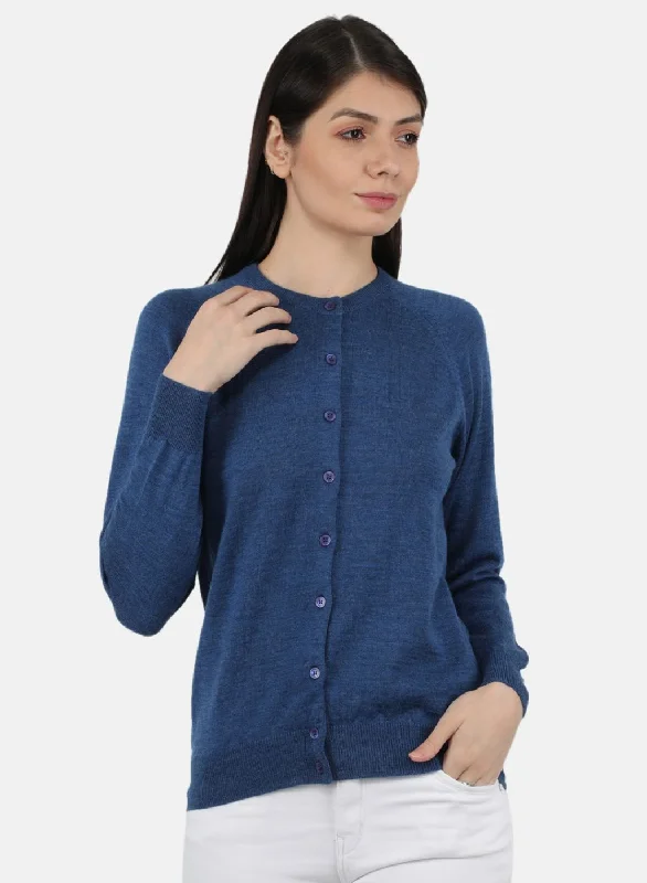 Women Blue Solid Cardigan