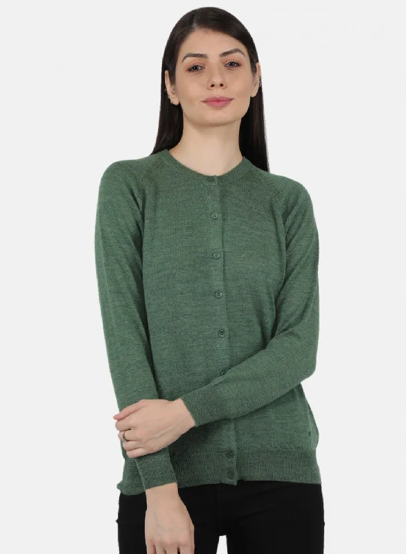 Women Green Solid Cardigan