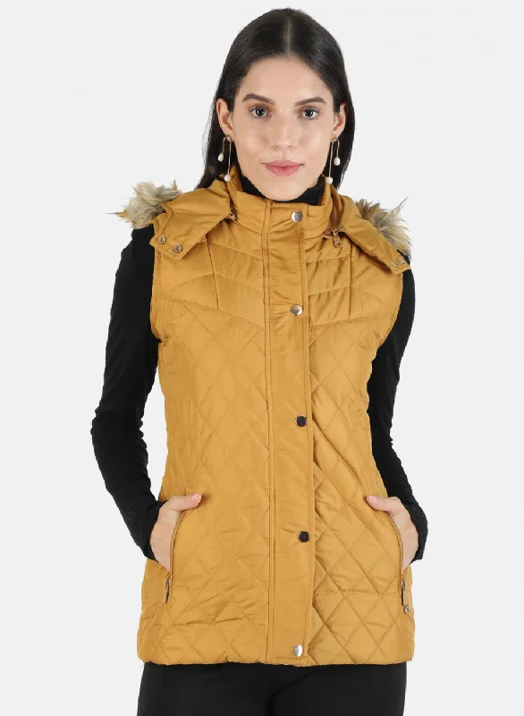 Women Mustard Solid Jacket