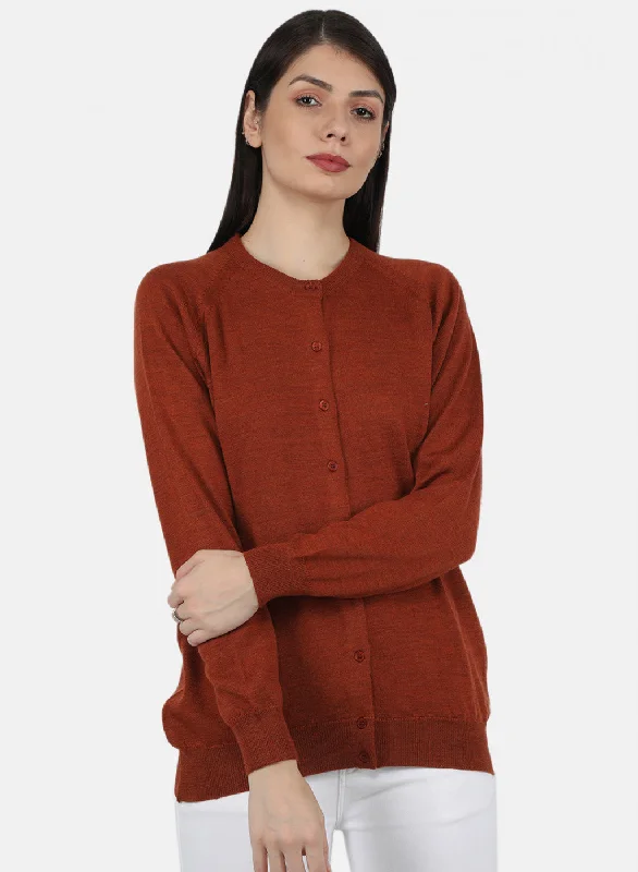 Women Orange Solid Cardigan