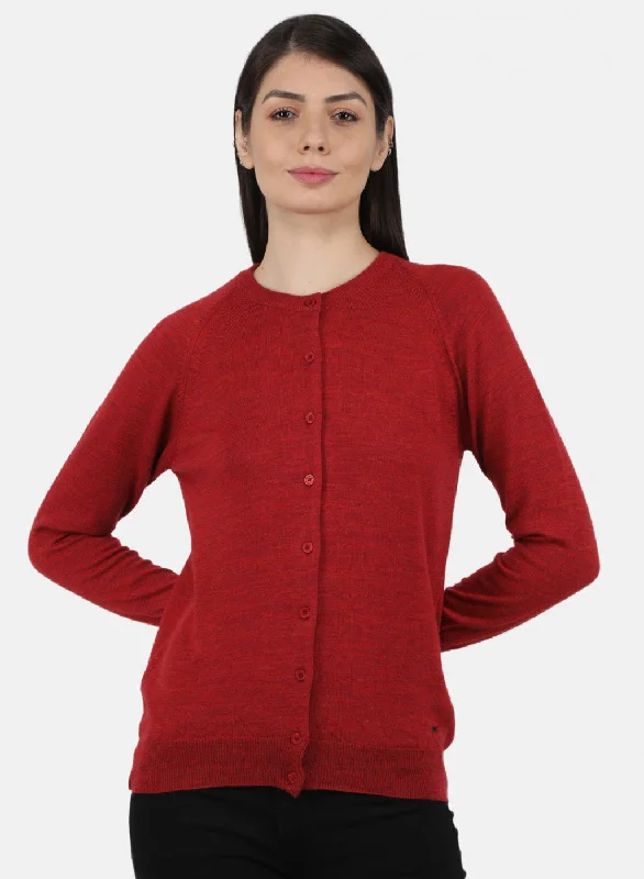 Women Red Solid Cardigan