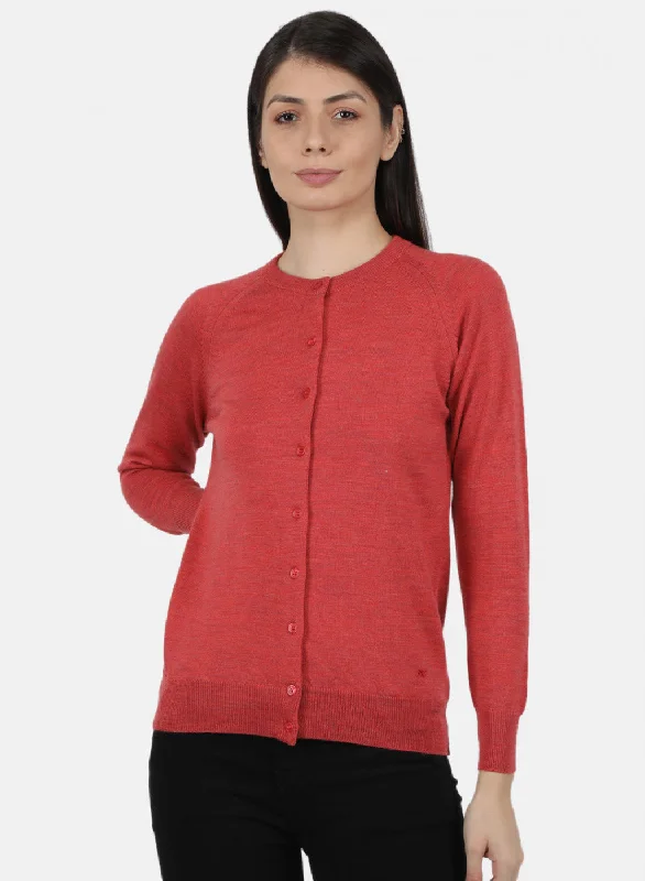 Women Red Solid Cardigan