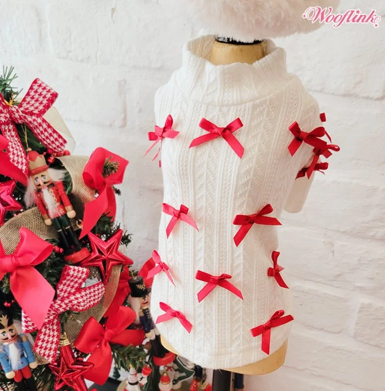 Wooflink Cute Little Bows Turtleneck in White