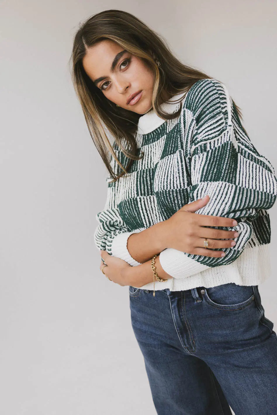 Cielo Checkered Sweater in Green