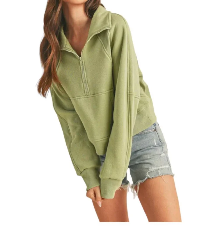 Dove Half Zip Pullover Sweater In Sage