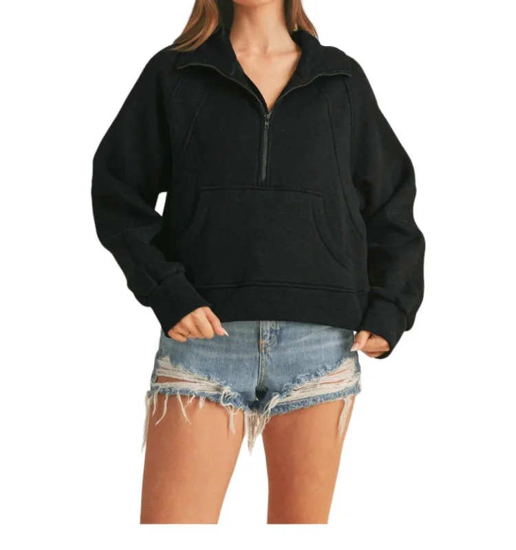 Dove Quarter Zip Pullover Sweater In Black