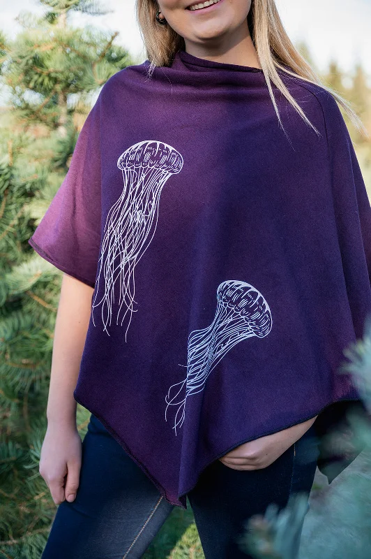 Eggplant Tencel Poncho with Jellyfish Print