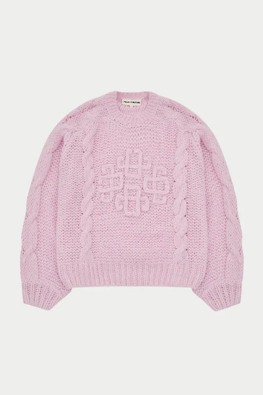 EMBLEM PLAITED OVERSIZED KNIT JUMPER - PINK