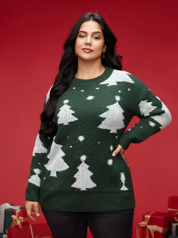 Festive Trees Ribbed Detailing Pullover