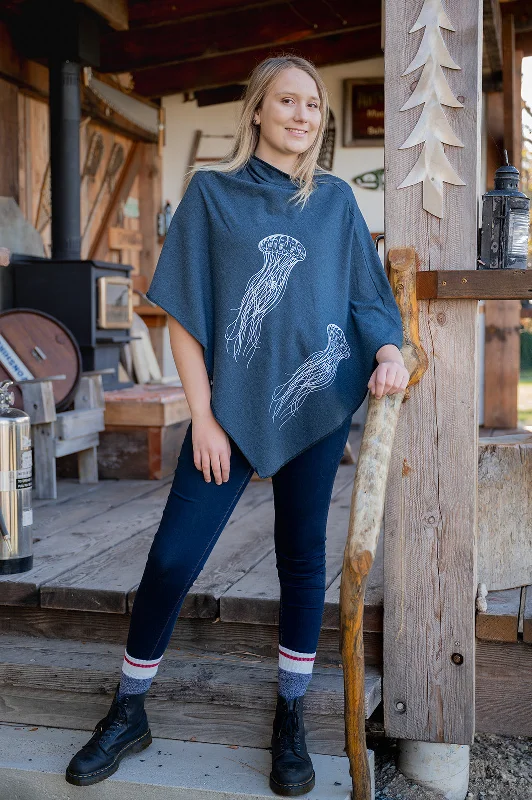 Heather Lake Poncho with Jellyfish Print