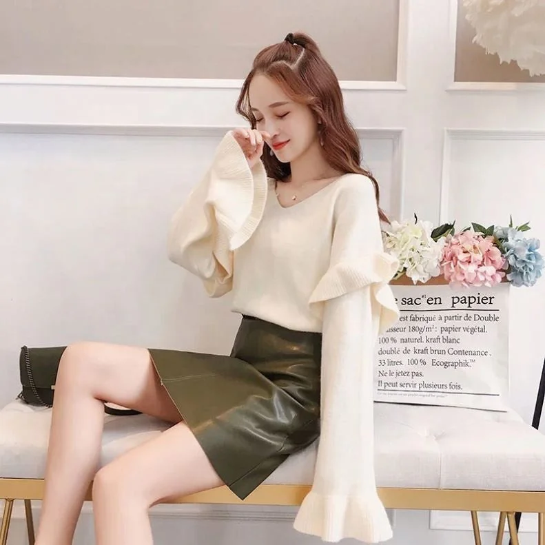 Hot Sale High Quality V-Neck Woman Loose Sweet Winter Thick Sweater Lady Knitting Pullover Fashion Jumpers For Spring