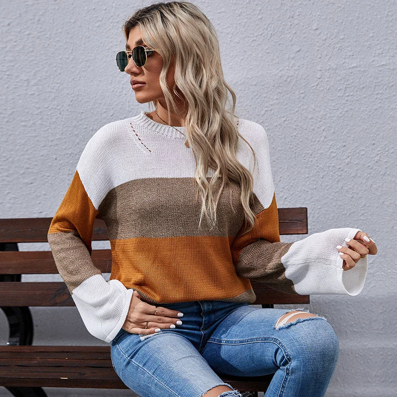 Loose Autumn Winter Striped Sweater Women Pullover Womens Sweaters Oversized Color Block Sweater