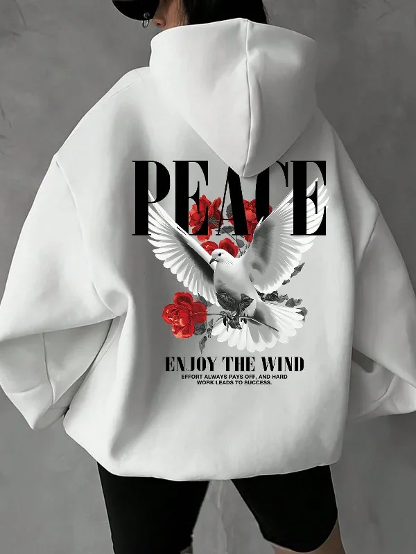 Pigeon and letter print oversized hoodie