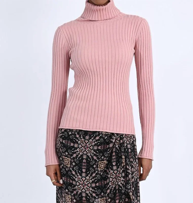 Ribbed Turtleneck Sweater In Pink