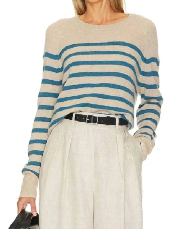 Sloane Cashmere Pullover Top In Bluejay Combo