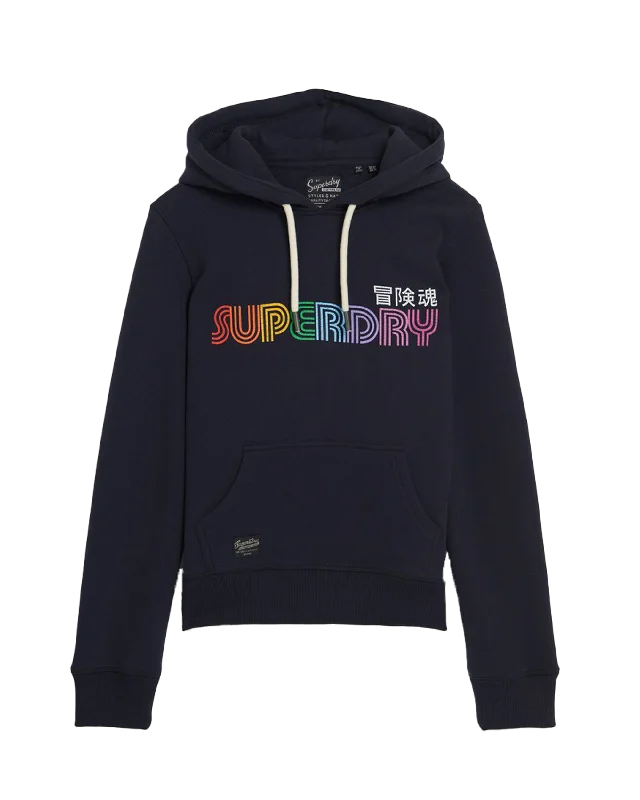 Rainbow Logo Graphic Hoodie in Darkest Navy