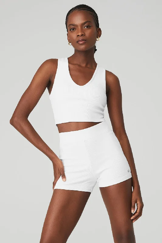 Goddess Ribbed Cropped Racerback Tank - White