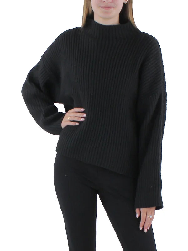 Womens Ribbed Mock Neck Pullover Sweater